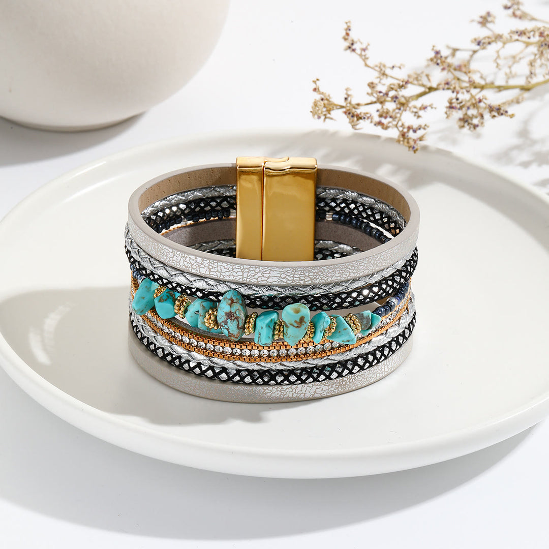 Olivenorma Irregular Turquoise Wide Leather Bracelet