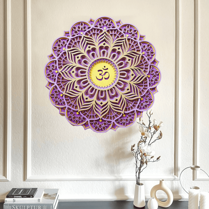 Olivenorma Purple Pink Om Hamsa Chakra 3D Carving Wall Decor