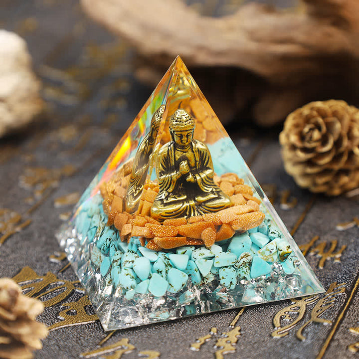 Olivenorma Sandstone With Turquoise Buddha Orgone Pyramid