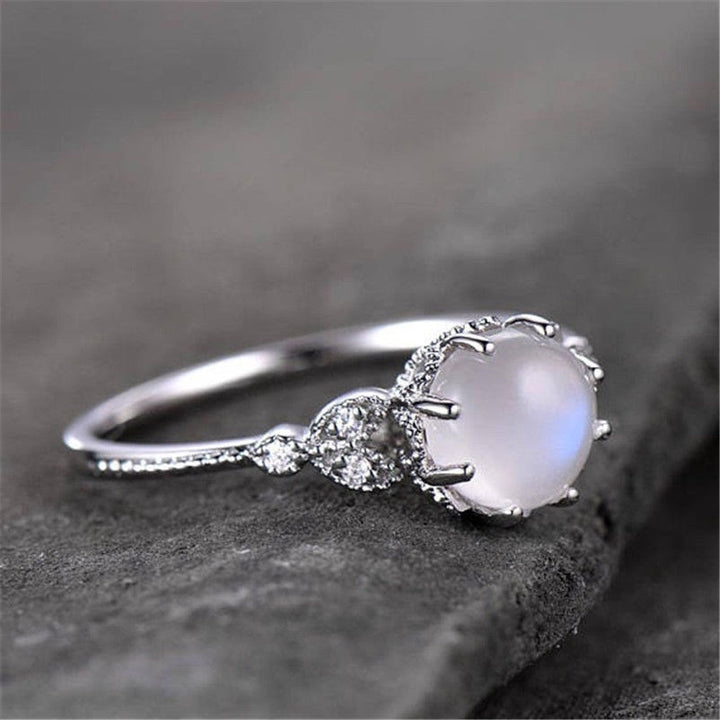 Olivenorma Round Moonstone Opal White Zircon Ring