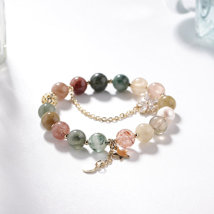 Olivenorma Gold Rutilated Quartz Tourmaline Star Moon Beaded Bracelet - image 3
