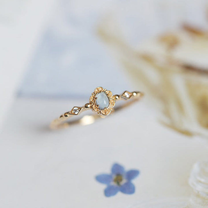 Olivenorma Vintage Natural Aquamarine Daisy Flowers Ring