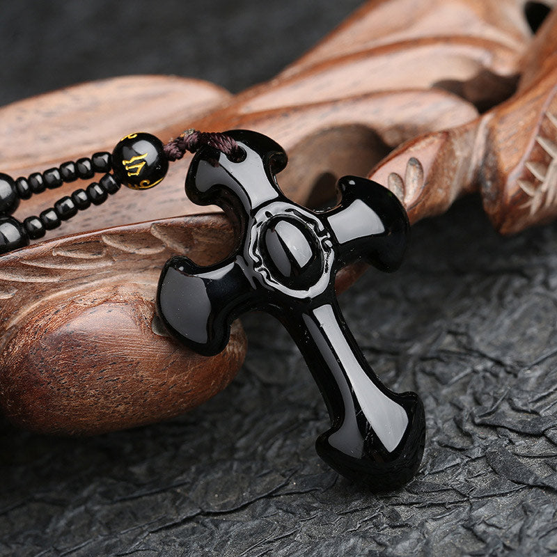 Olivenorma Obsidian Cross Symbol Necklace