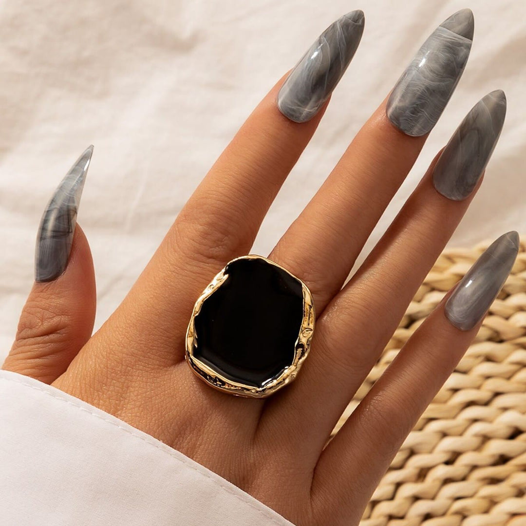 Olivenorma Exaggerated Irregular Gold Edged Resin Glue Adjustable Ring - Gold - image 1
