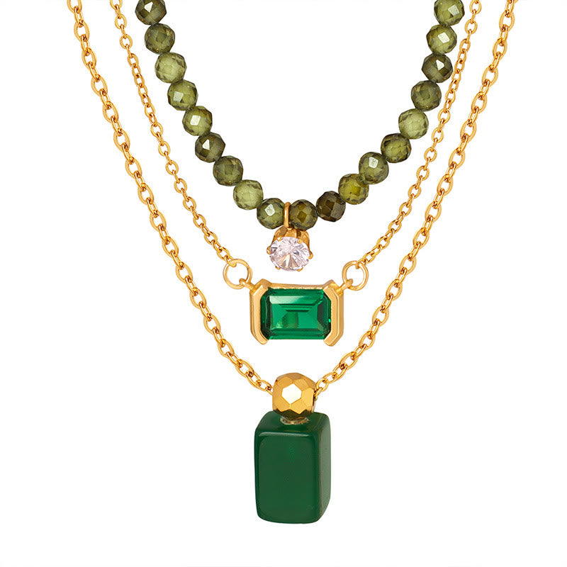 Olivenorma Emerald Green Aventurine Peridot Pendant Beaded Necklace