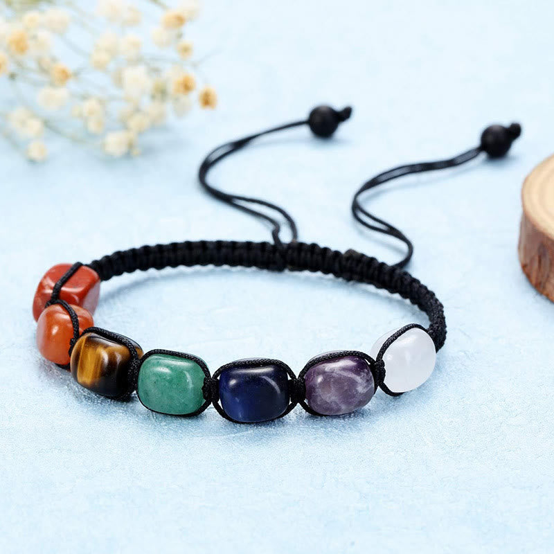 Olivenorma 7 Chakra Crystal Gemstone Bead Braided Wrap Men Bracelet  - image 3