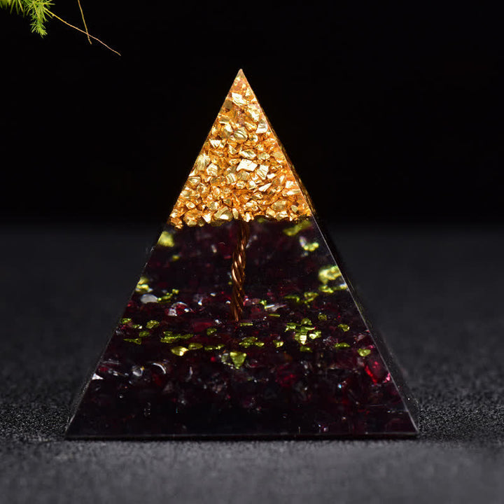 Olivenorma Garnet Metal Granules Tree Of Life Orgone Pyramid