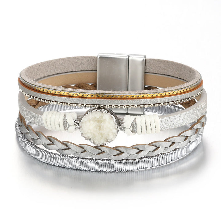 Olivenorma Natural Cluster Braided Leather Magnetic Leather Bracelet