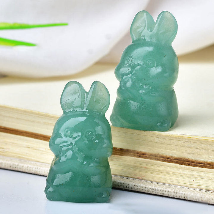 Olivenorma Natural Crystal Carrot Rabbit Carving Gemstone Decoration - Green Aventurine - image 7