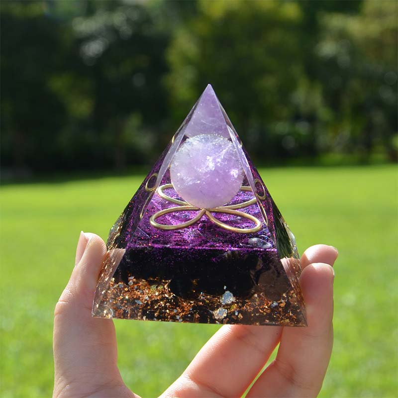 Amethyst Sphere with Obsidian Orgone Pyramid