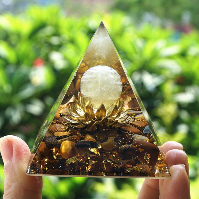 Olivenorma Clear Crystal Tiger Eye Lotus Symbol Orgone Pyramid