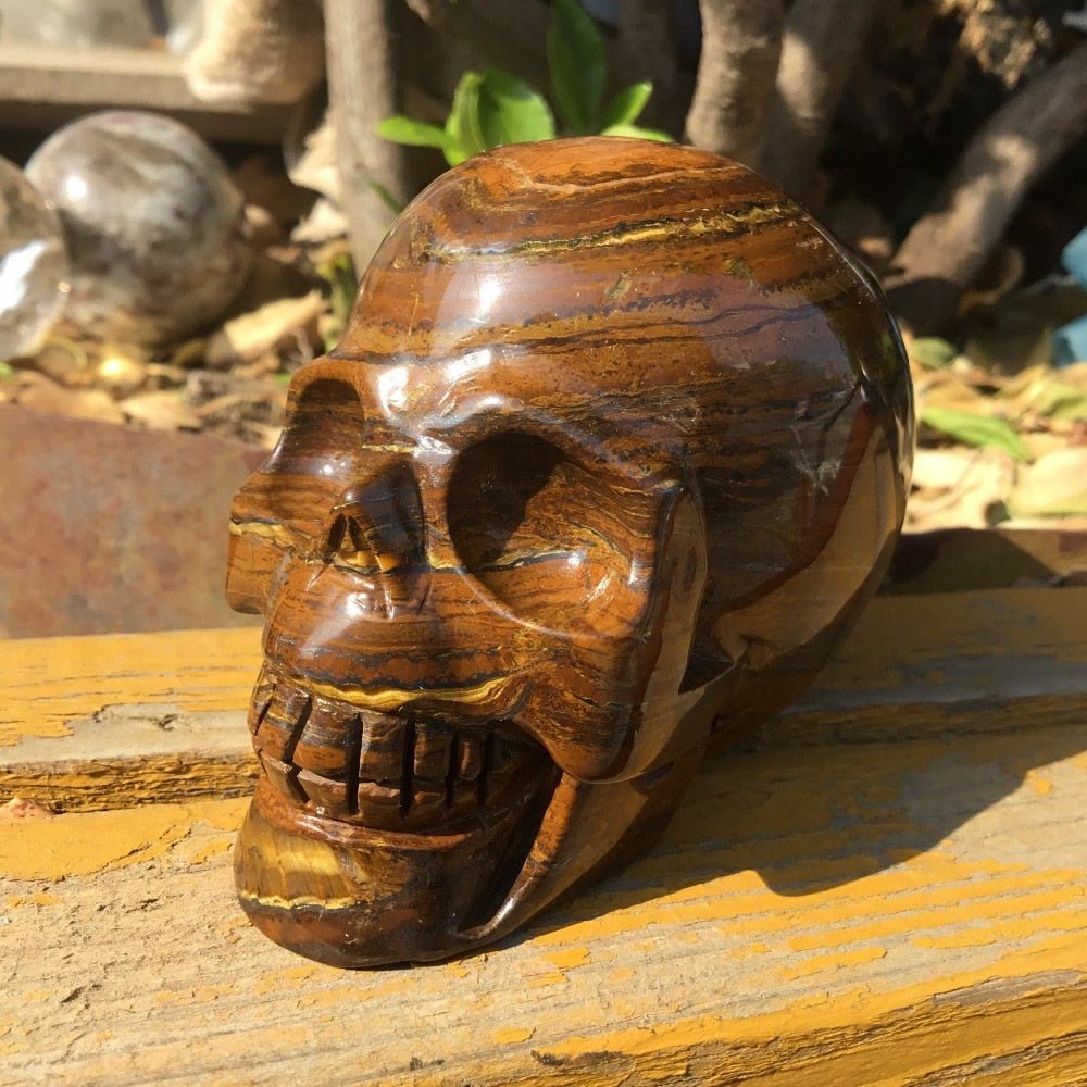 Olivenorma Tiger Eye Stone Crystal Skull Decoration