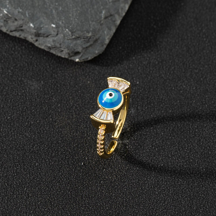 Olivenorma White Zircon Ring Evil Eye Adjustable Ring