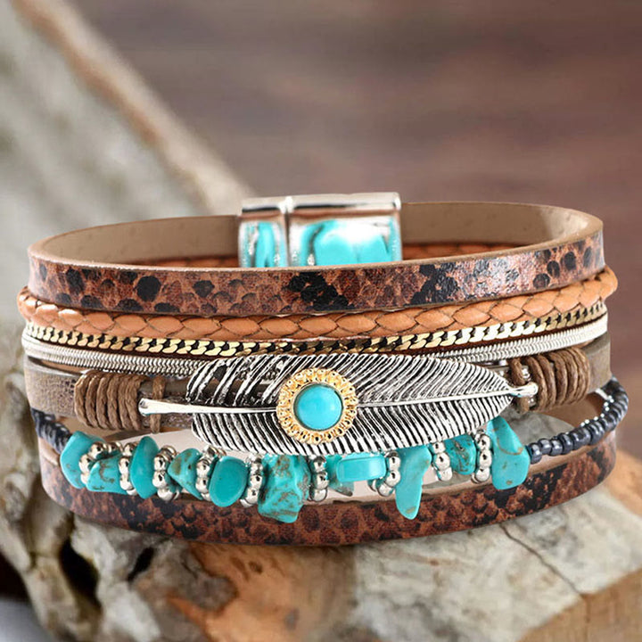 Olivenorma Brown Vintage Turquoise Multi-layer Leather Bracelet