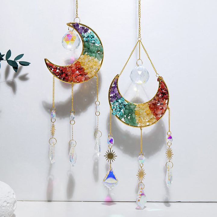 Olivenorma Natural Colorful Crystal Gravel Moon Sun Wind Chime