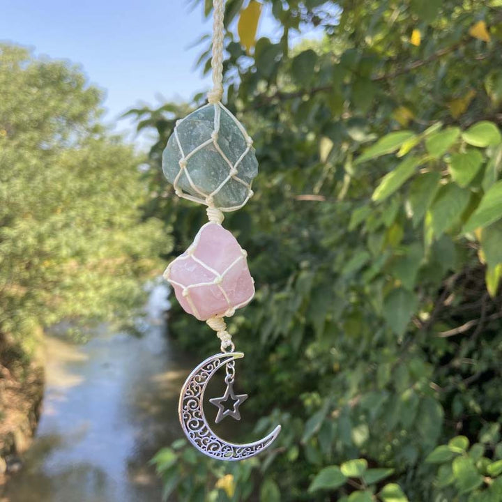 Natural Crystal Stone Moon&Star Symbol Wind Chime