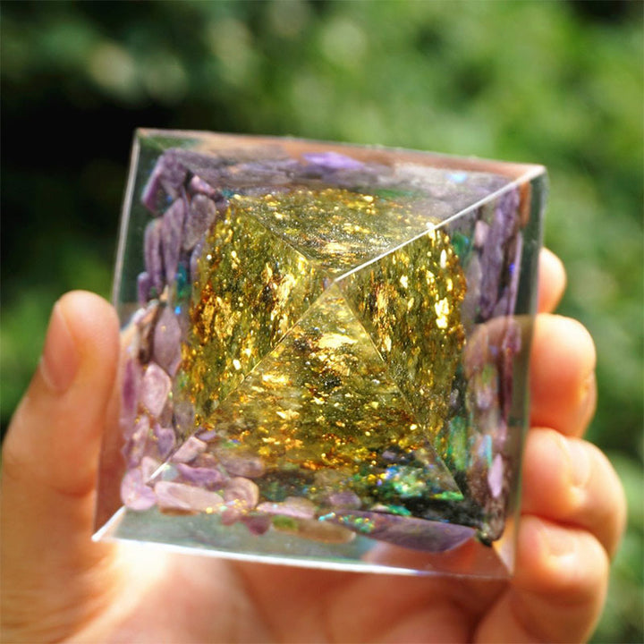 Olivenorma Tree of Harmony-Charoite & Peridot Orgone Pyramid - image 5