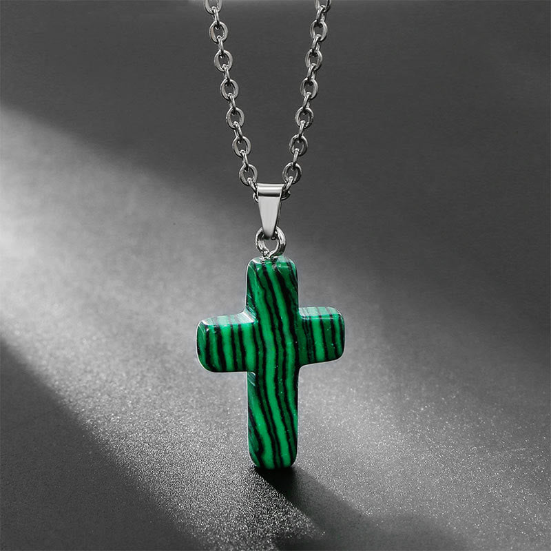 Olivenorma Natural Stone Cross Gemstone Necklace