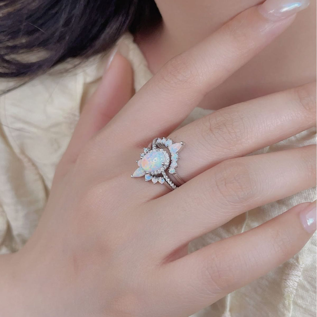 Olivenorma Oval Opal Sterling Silver S925 Multilayer Ring