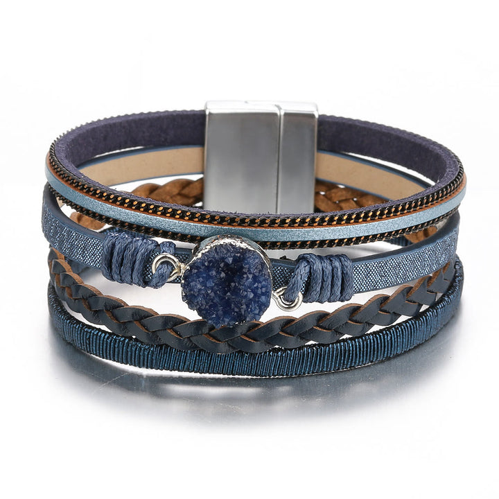 Olivenorma Natural Cluster Braided Leather Magnetic Leather Bracelet