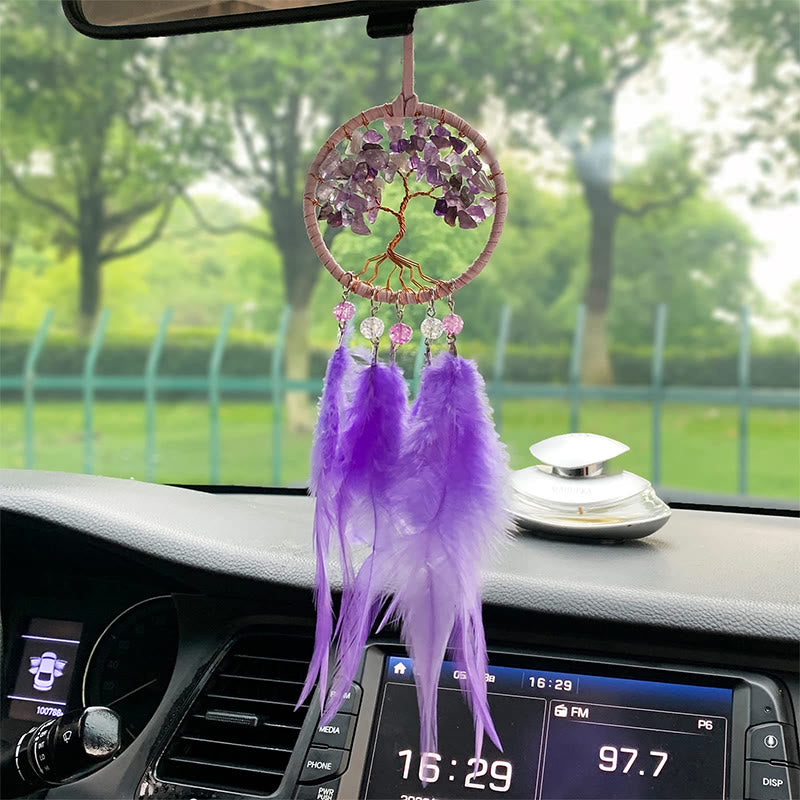 Olivenorma Crystal Tree of Life Feather Dreamcatcher Car Ornament