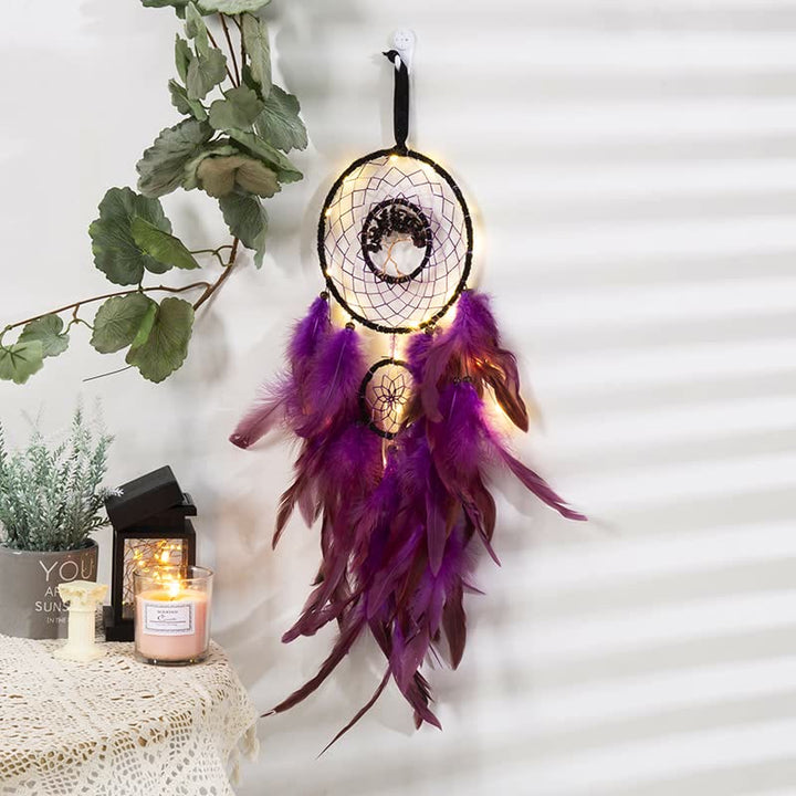 Olivenorma Amethyst Crystal Tree of Life Dream Catcher