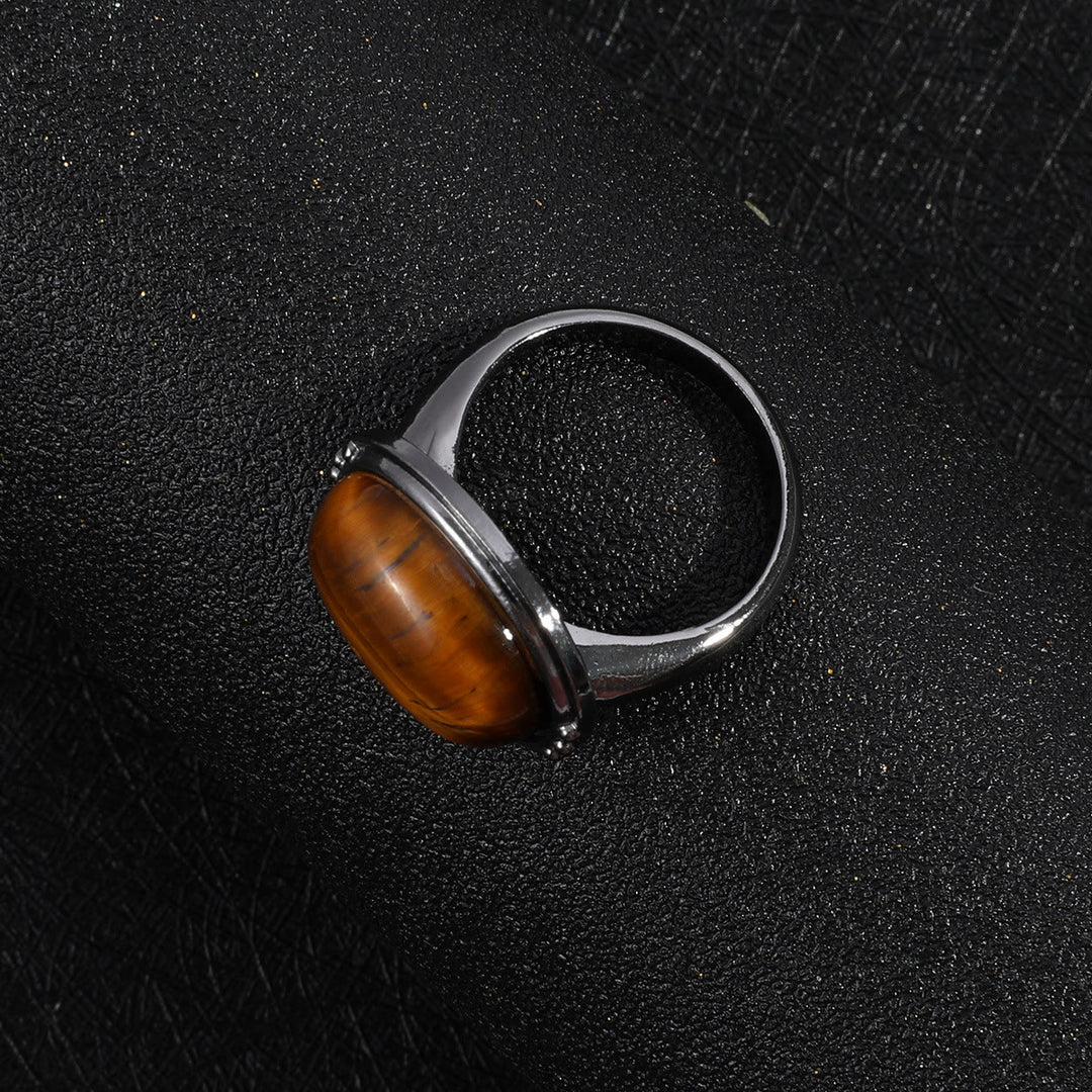 Olivenorma Oval Tiger Eye Adjustable Black Ring