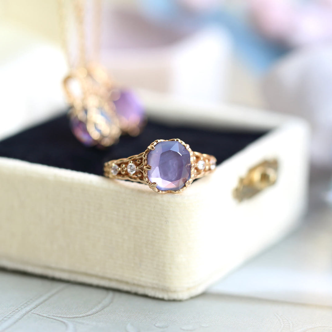 Olivenorma Natural Amethyst Square Stone Ring Necklace