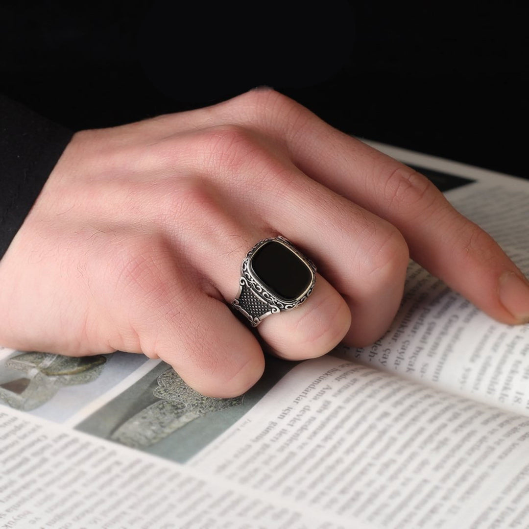 Olivenorma Black Onyx Men Silver Cool Gift Ring