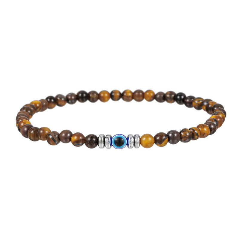 Olivenorma Mens 4mm Natural Stone Evil Eye Beads Bracelet