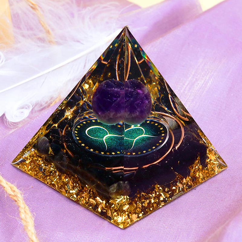 Olivenorma Amethyst Sphere With Obsidian Zodiac Taurus Orgone Pyramid