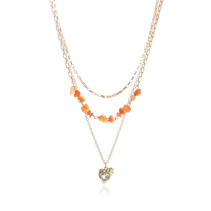 Olivenorma Agate White Zircon Irregular Heart Pendant Layered Necklace