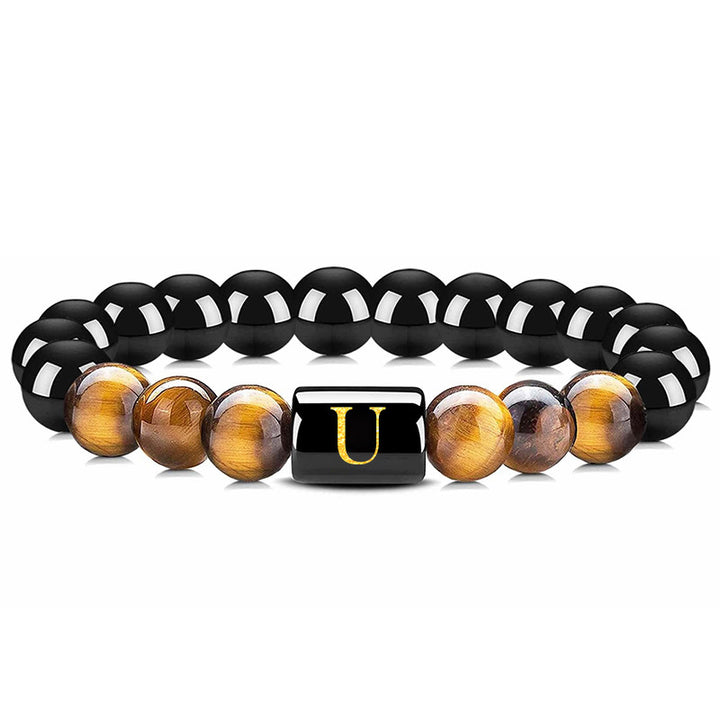 Tiger Eye With Obsidian Letter Bracelet