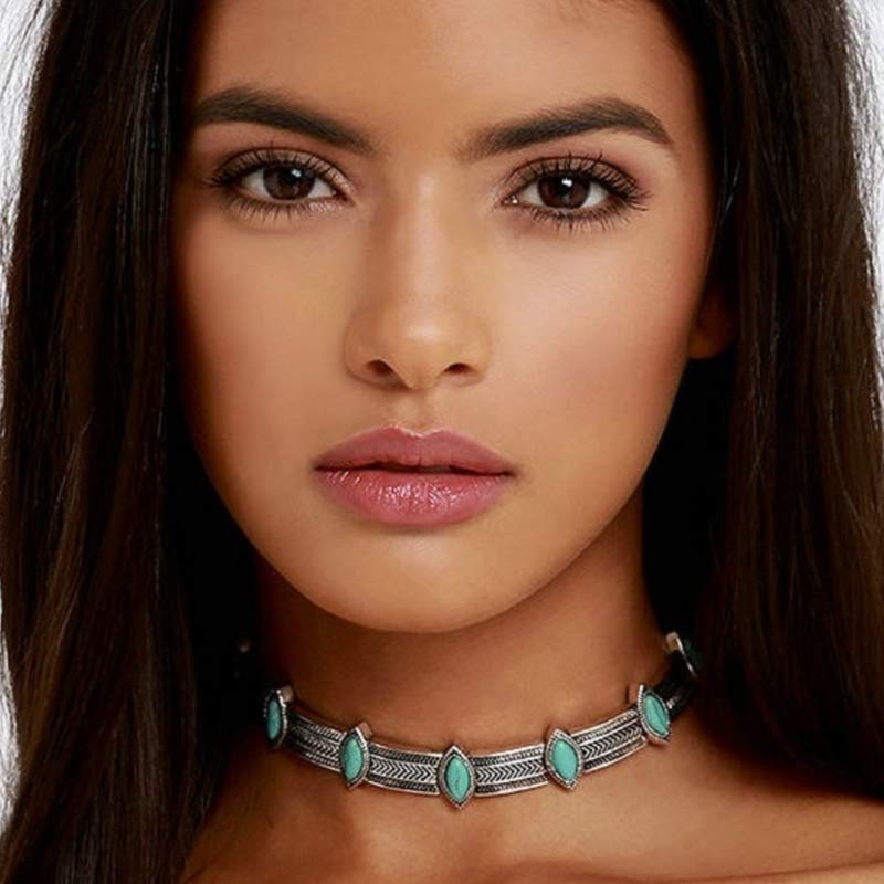 Retro Style Turquoise Ethnic Collar Choker Necklace - image 1