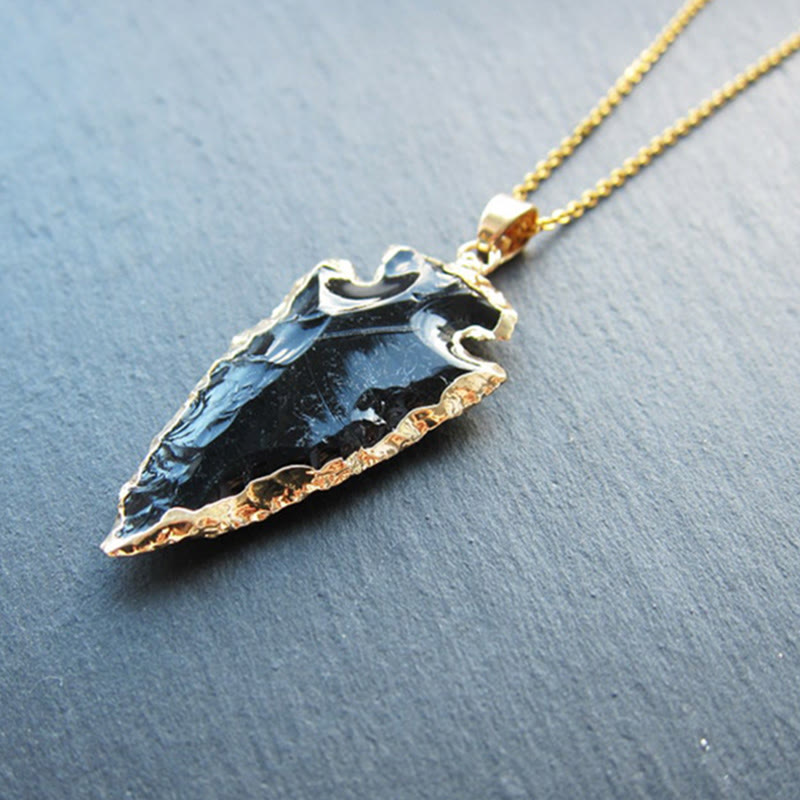 Olivenorma Natural Crystal Carnelian Arrowhead Necklace - Obsidian#Gold Chain - image 1