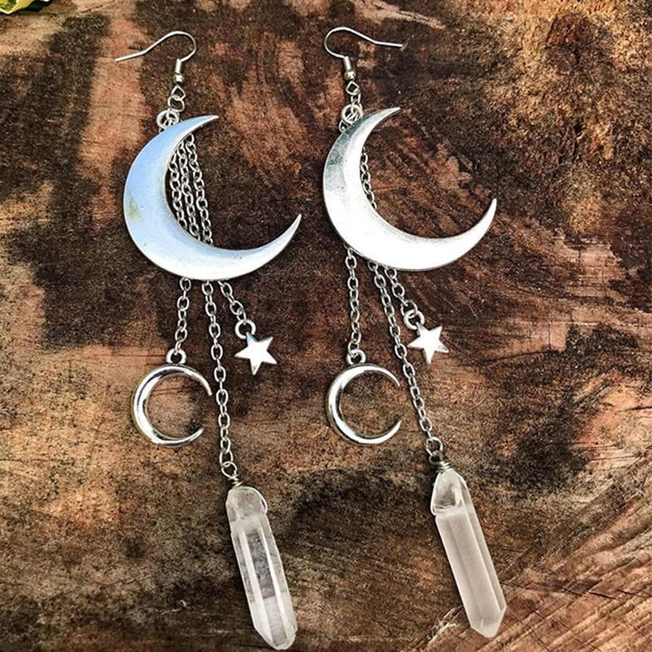 Olivenorma Natural Crystal Moon Star Mushroom Accessory Earrings