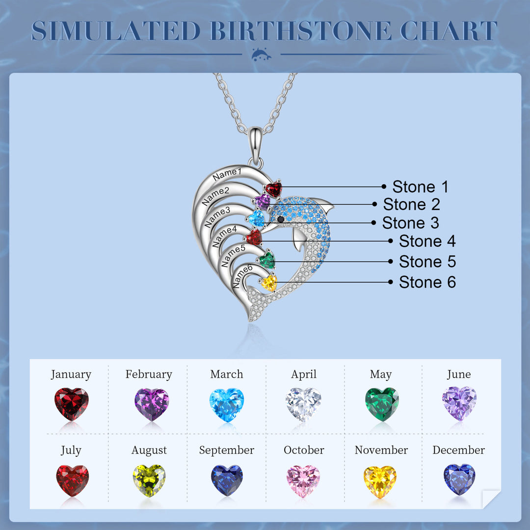 Olivenorma Heart Dolphin Necklace Engraved Stone Pendant Necklace - Silver - 6 Birthstone - image 5