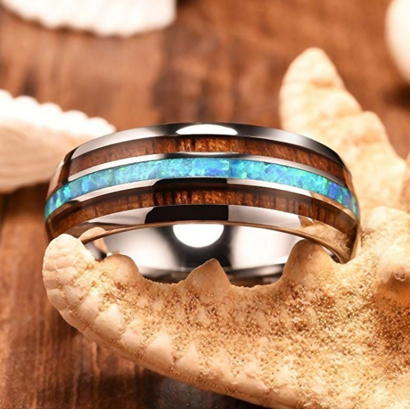Olivenorma Koa Wood and Abalone Shell Tungsten Carbide Ring - image 1