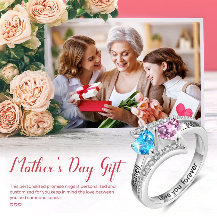 Olivenorma Mom And Daughter Gifts Heart Birthstone Engraving Ring