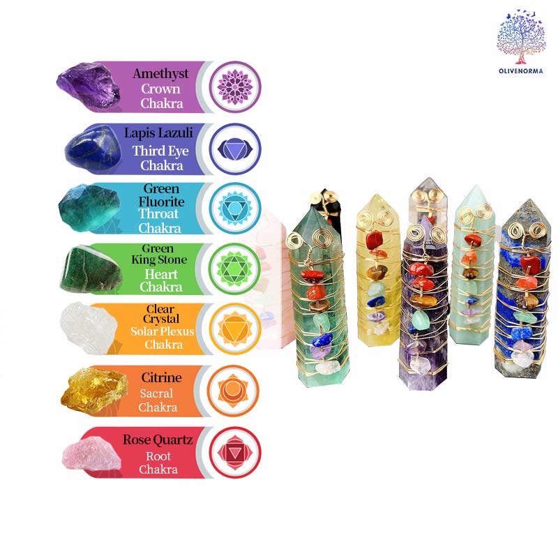 Olivenorma Seven Chakra Crystal Tower Point Wire Wrapped