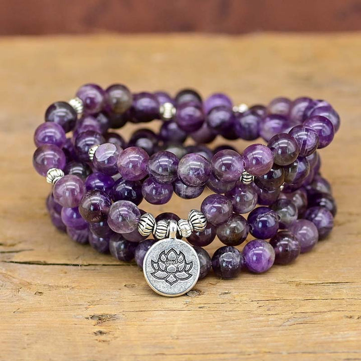 Olivenorma Amethyst Lotus Symbol Mala Necklace Bracelet