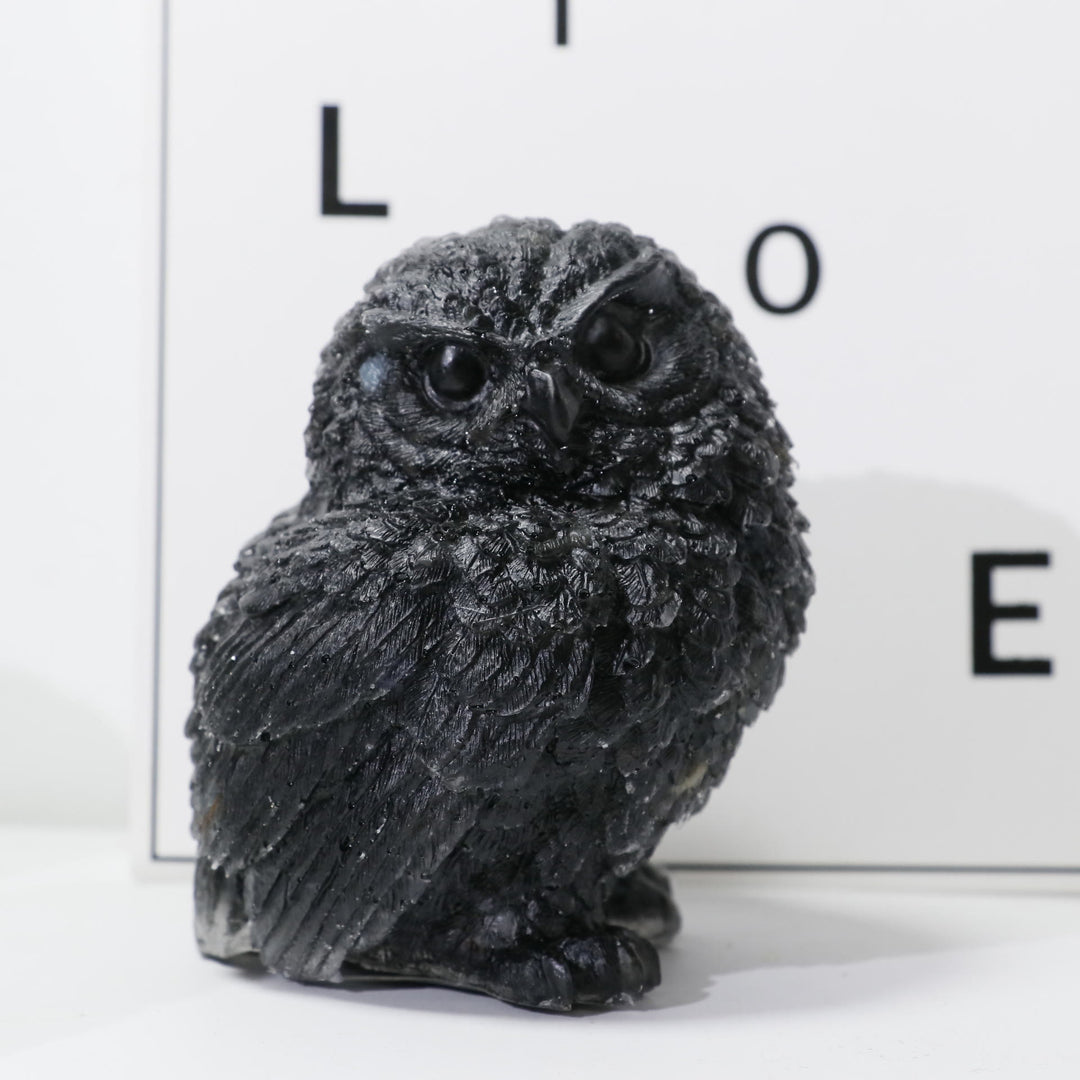 Olivenorma Natural Crystal Owl Carved Gemstone Ornament - Obsidian - image 13