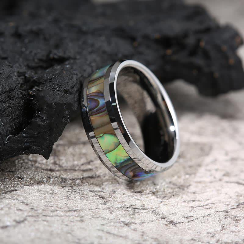 Olivenorma Koa Wood and Abalone Shell Tungsten Carbide Ring - image 18