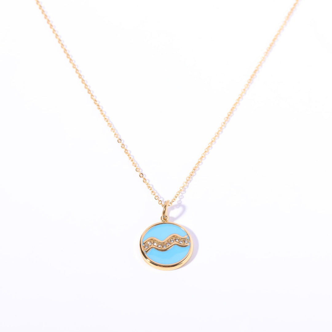 Olivenorma White Zircon Vintage Zodiac Stainless Steel 18k Necklace