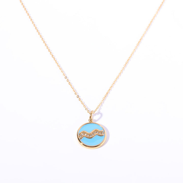 Olivenorma White Zircon Vintage Zodiac Stainless Steel 18k Necklace