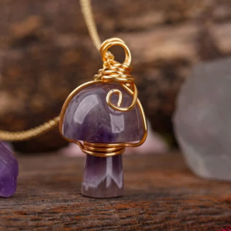 Olivenorma Natural Crystal Lucky Mushroom Necklace