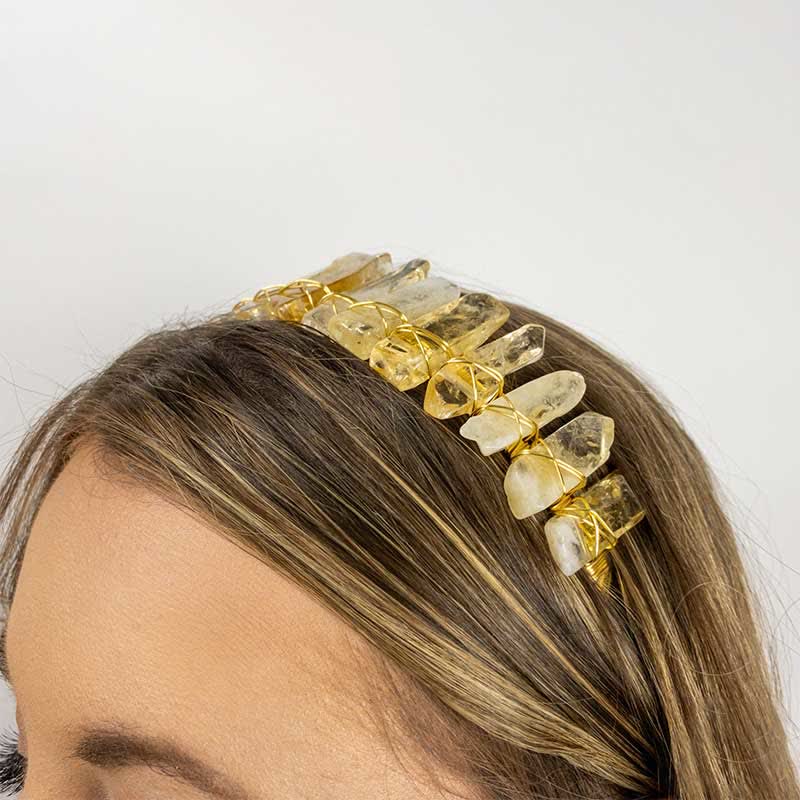 Olivenorma Citrine Gold Bridal Headband Crystal Crown