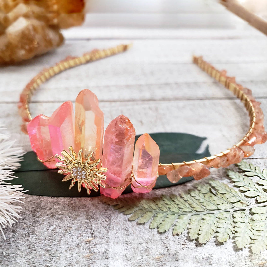 Olivenorma Pink Crystal Sun Stone Festival Boho Crystal Crown