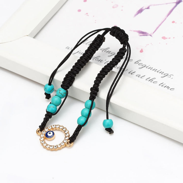 Olivenorma Turquoise White Zircon Evil Eye Braided Adjustable Bracelet