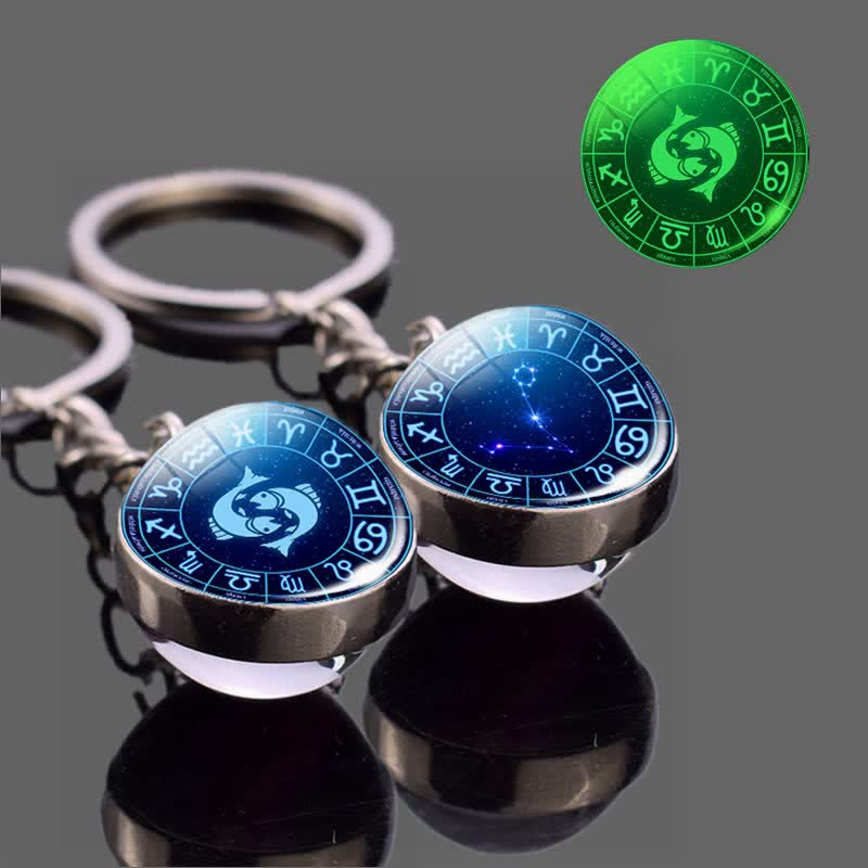 Glass 12 Stars Zodiac Protection Keychain